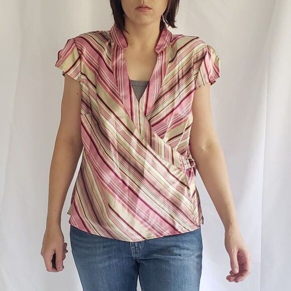 Y2K Pink‎ and Tan Satin Wrap Top